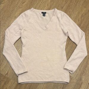 Only Mine Medium Light Pink 100% Cashmere 2-Ply Pullover Sweater V-neck Soft